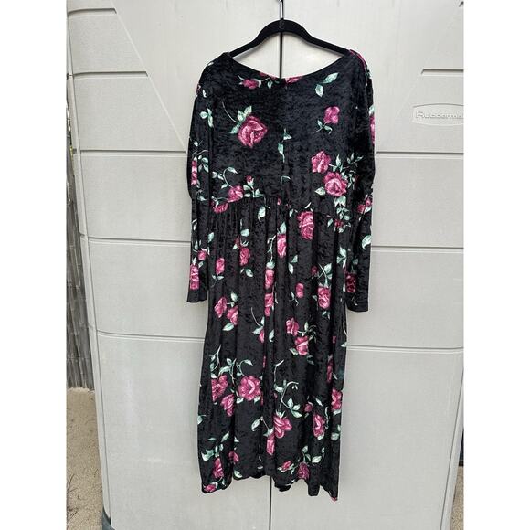 VTG 90s Jamie Brooke Dark Floral Crushed Velvet Midi Dress Sz 16 Whimsigoth Y2K - Picture 7 of 8